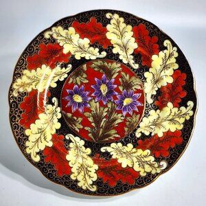 Vintage Nervi Decorative Plate Hand Painted Floral Design Red Black Gold Accents